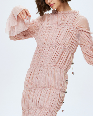 Платье-резинка из сетки с бусинами