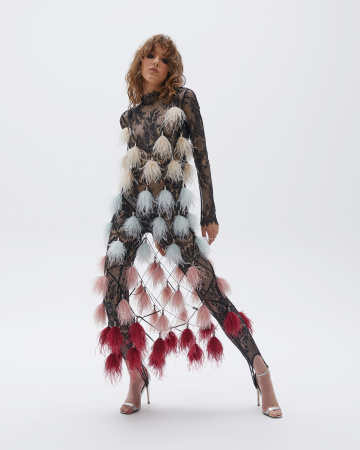Сарафан-сетка из перьев