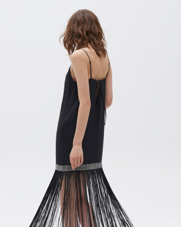 Платье-комбинация двухслойная мини с бахромой