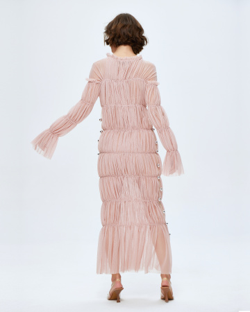 Платье-резинка из сетки с бусинами