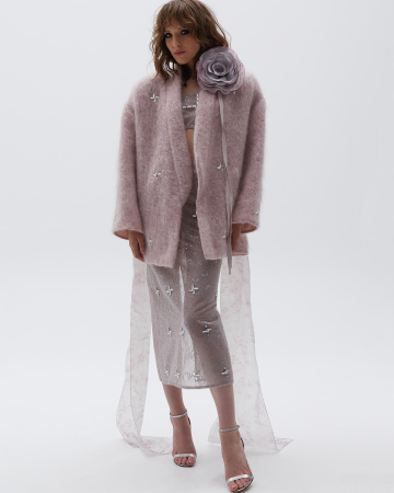 Полупальто с поясом декорированное стразами