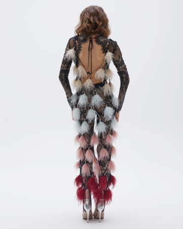 Сарафан-сетка из перьев