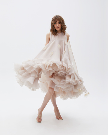 Платье мини с перьями павлина