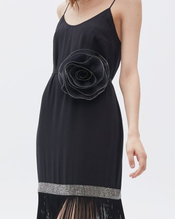 Платье-комбинация двухслойная мини с бахромой