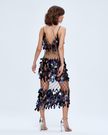 Сарафан-сетка миди с пайетками