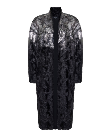 Пальто из экомеха декорированное поталью