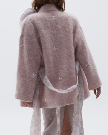 Полупальто с поясом декорированное стразами