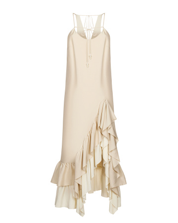 Платье-комбинация с разрезом и оборками