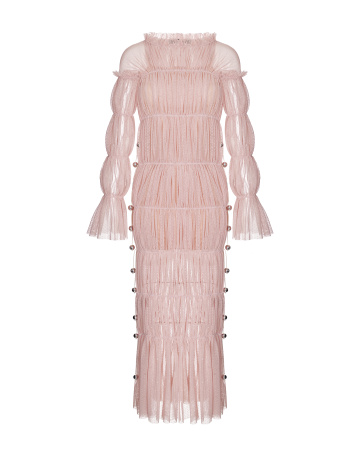 Платье-резинка из сетки с бусинами