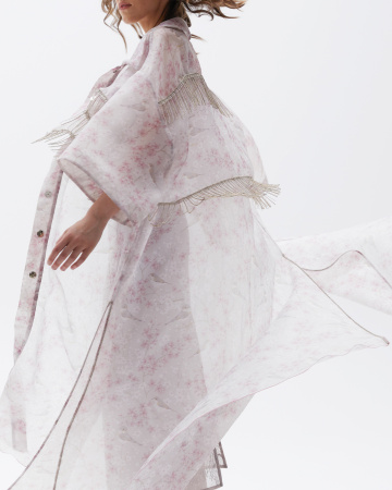 Свободная принтованная блуза-тренч 