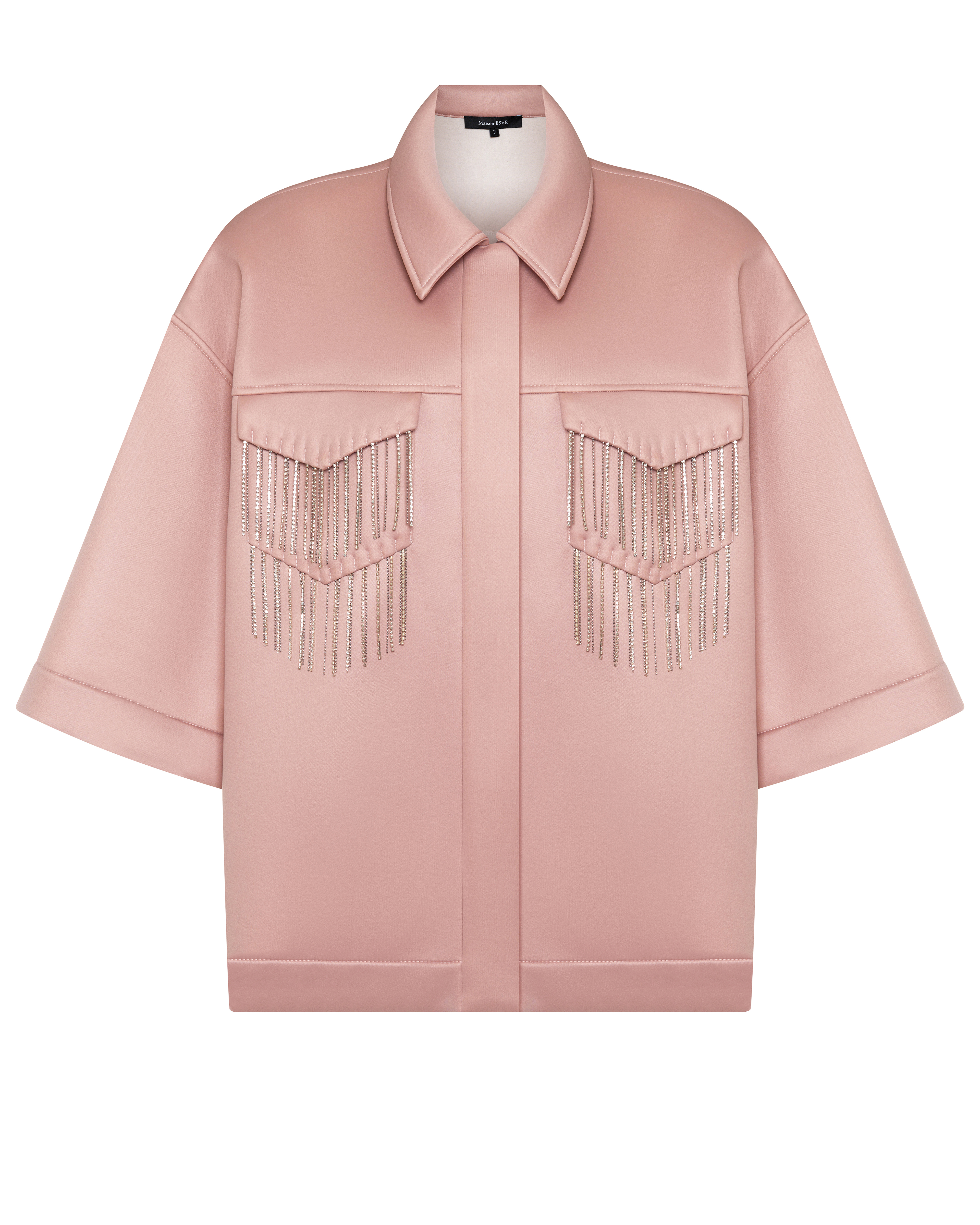 Утепленная рубашка из неопрена с тесьмой из страз