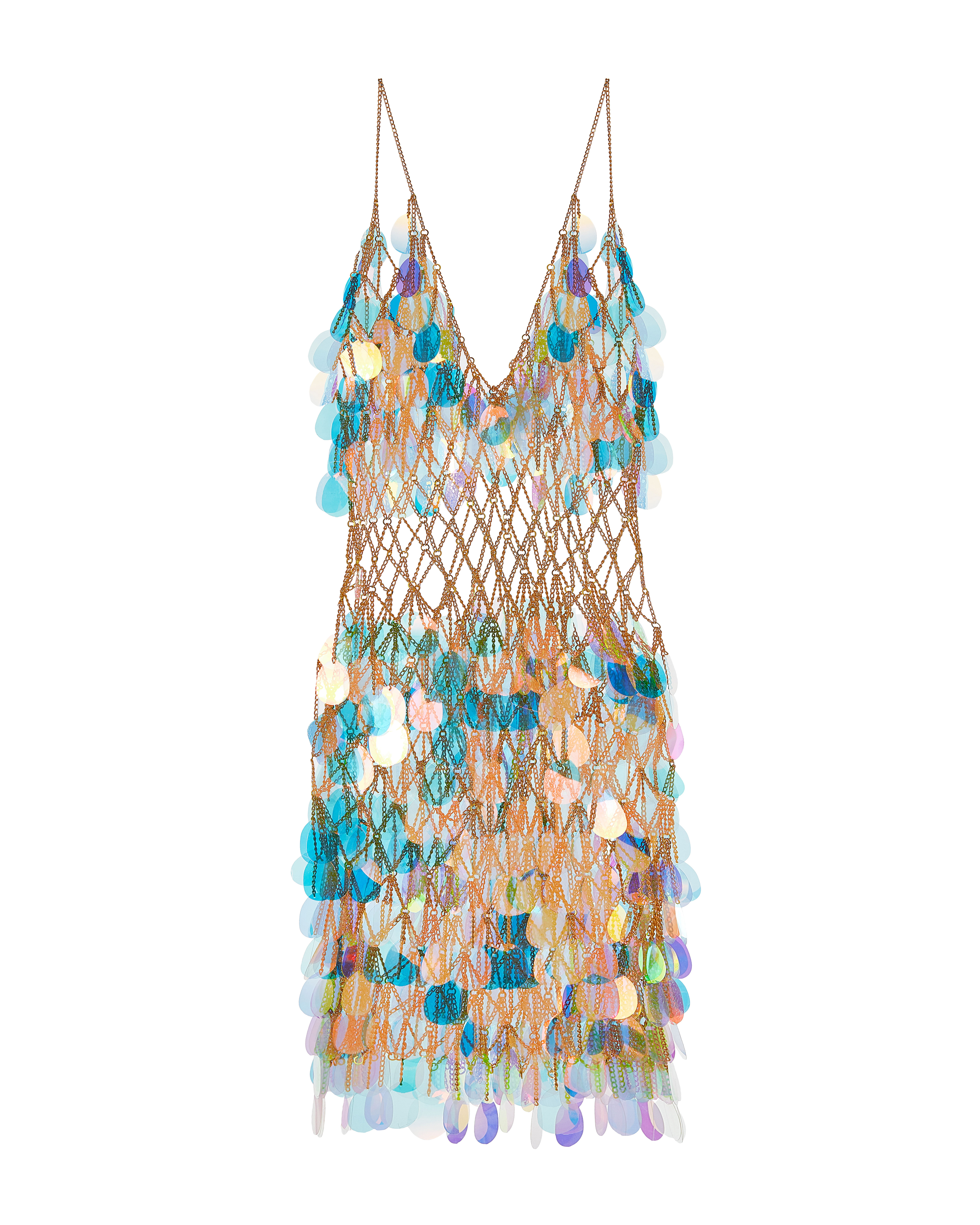 Сарафан-сетка мини из цепей с навесными пайетками