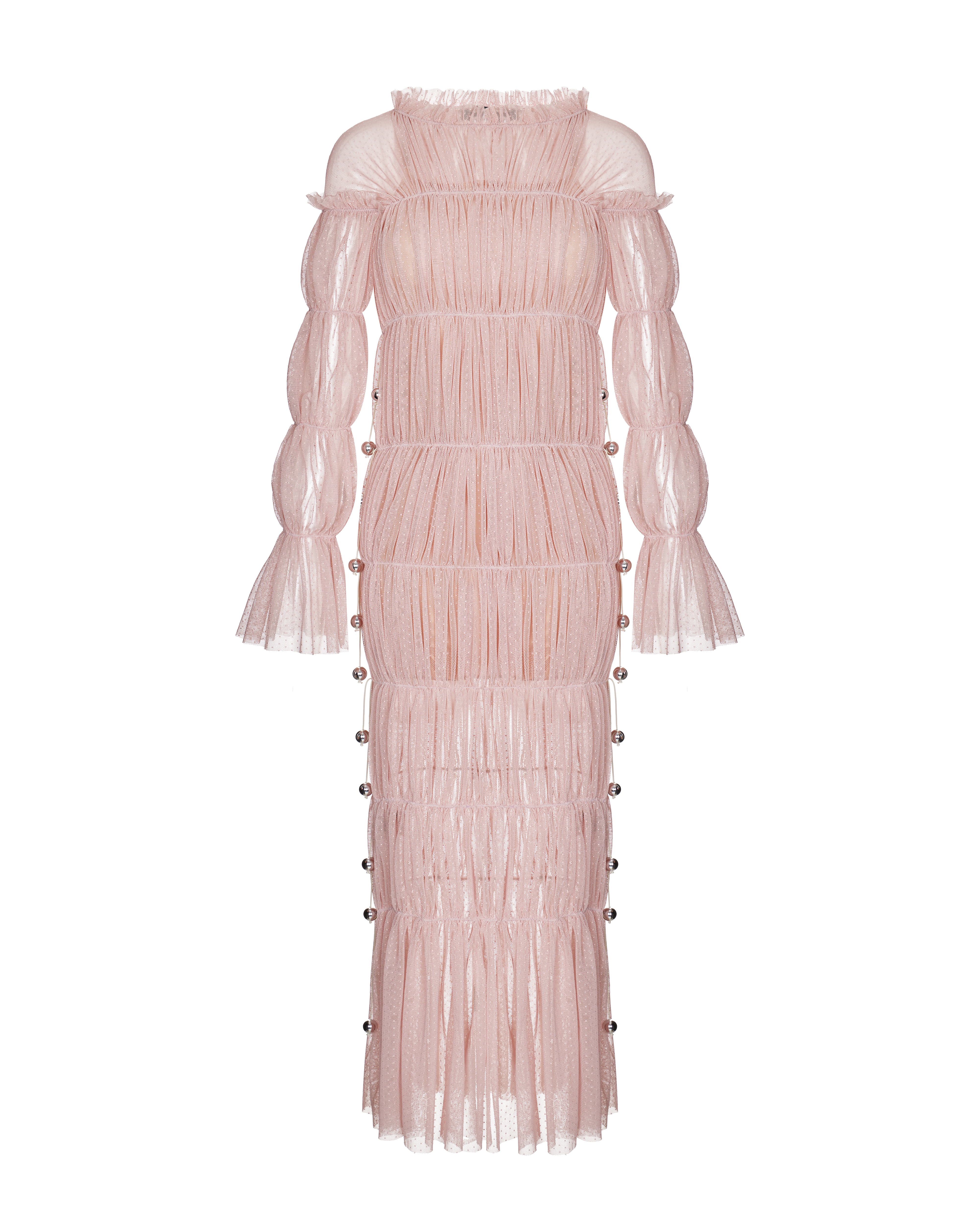 Платье-резинка из сетки с бусинами