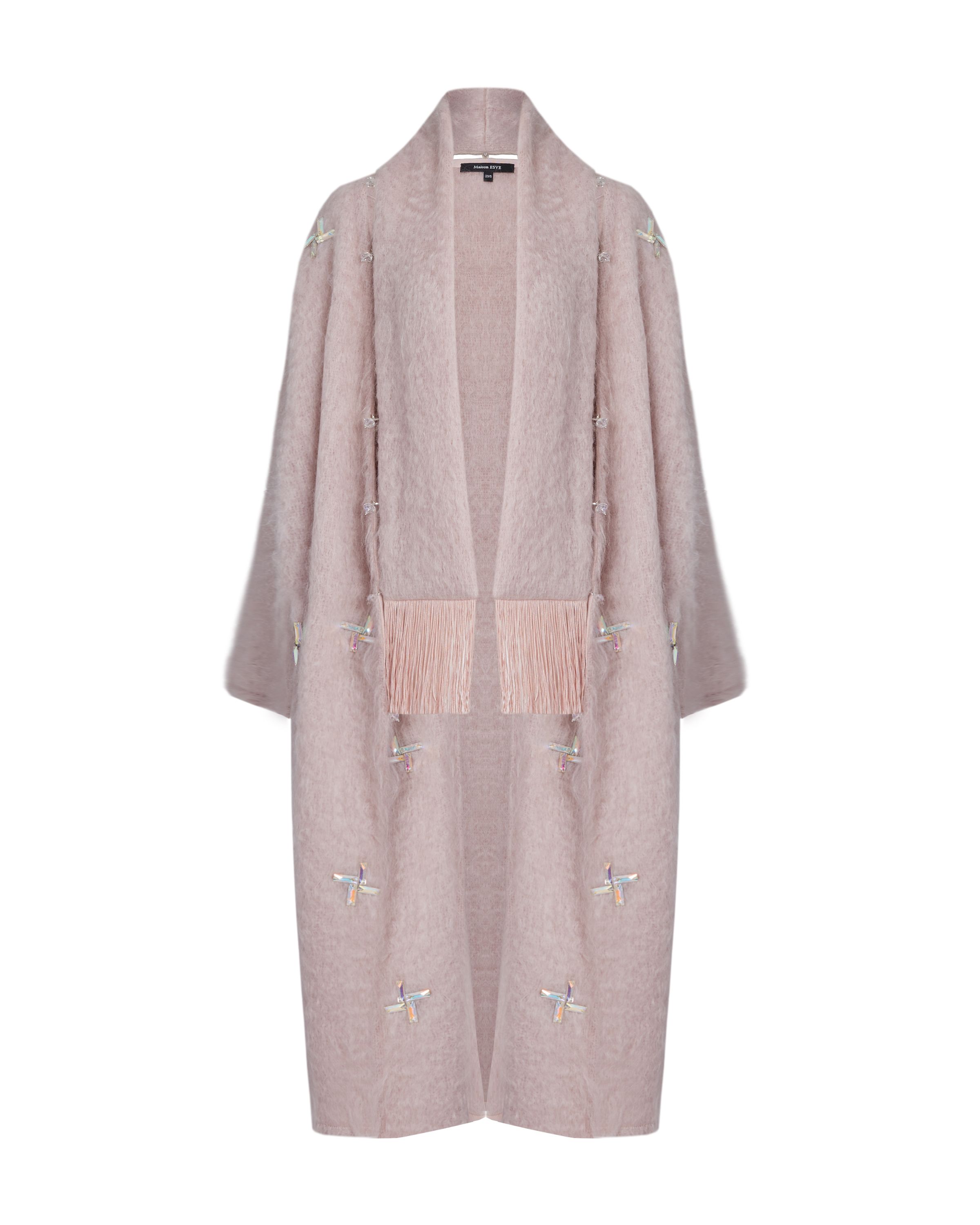 Пальто макси с шарфом на бусинах