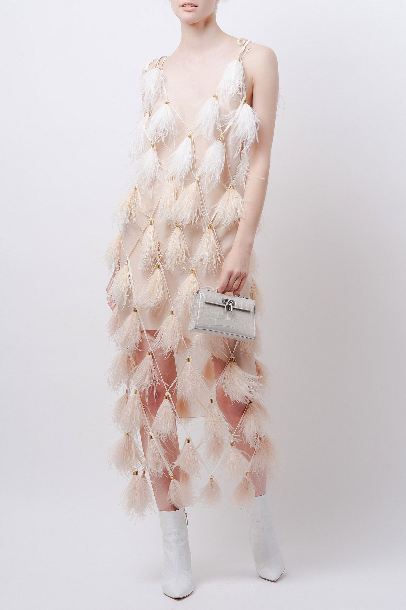 Сарафан-сетка из перьев