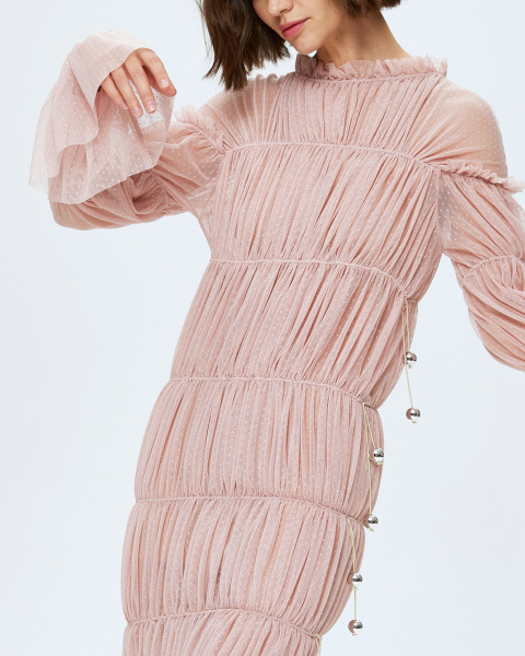 Платье-резинка из сетки с бусинами