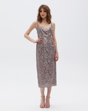 Сарафан кружевной миди с расшитыми бретелями