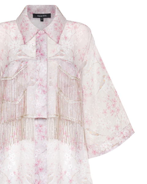 Свободная принтованная блуза-тренч  Свободная принтованная блуза-тренч