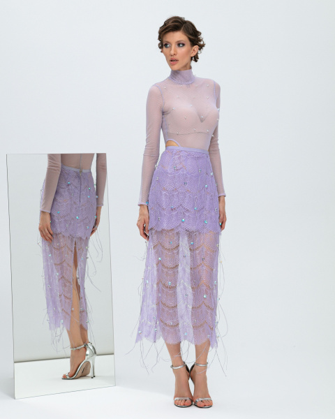 Юбка миди с бусинами