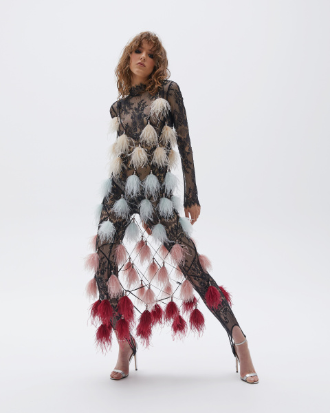 Сарафан-сетка из перьев