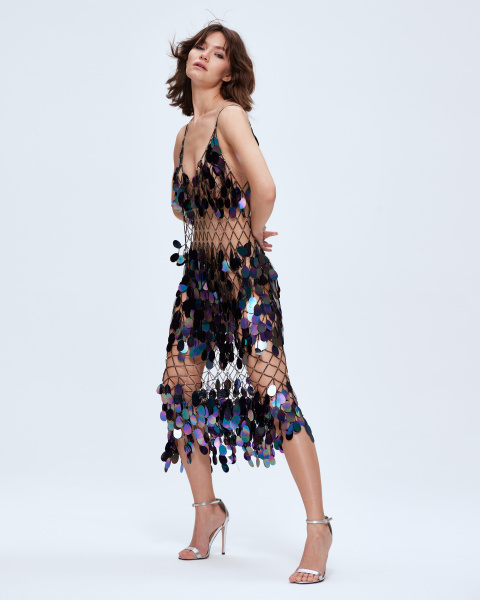 Сарафан-сетка миди с пайетками