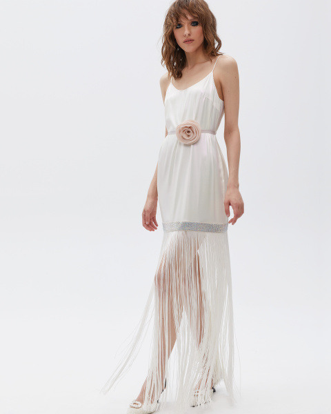 Платье-комбинация двухслойная мини с бахромой