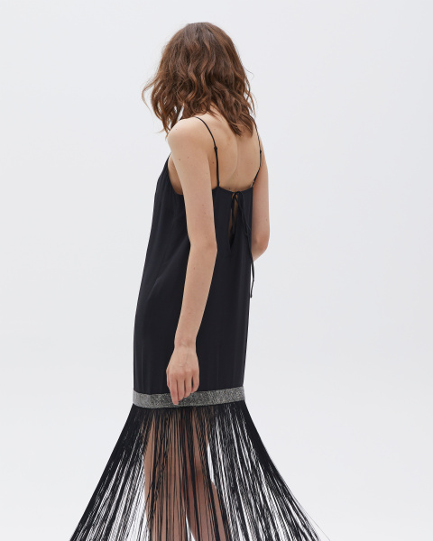 Платье-комбинация двухслойная мини с бахромой