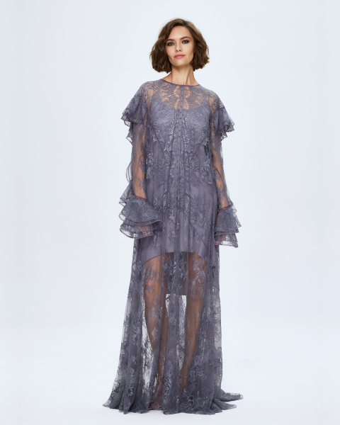 Платье кружевное макси с комбинацией