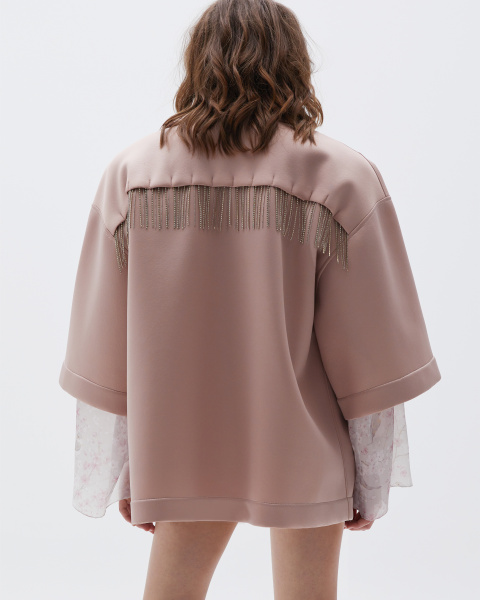 Утепленная рубашка из неопрена с тесьмой из страз