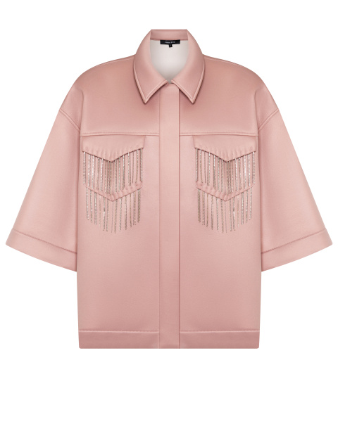 Утепленная рубашка из неопрена с тесьмой из страз