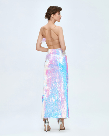 Юбка макси с перьями по линии разреза