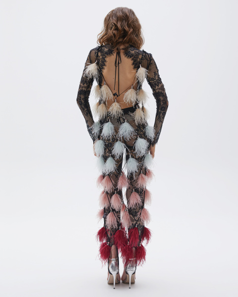 Сарафан-сетка из перьев