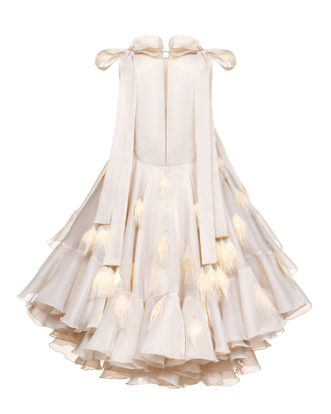 Платье мини с перьями павлина