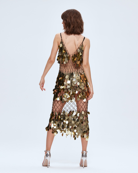 Сарафан-сетка миди с пайетками