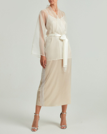 Расшитое кимоно из органзы с поясом