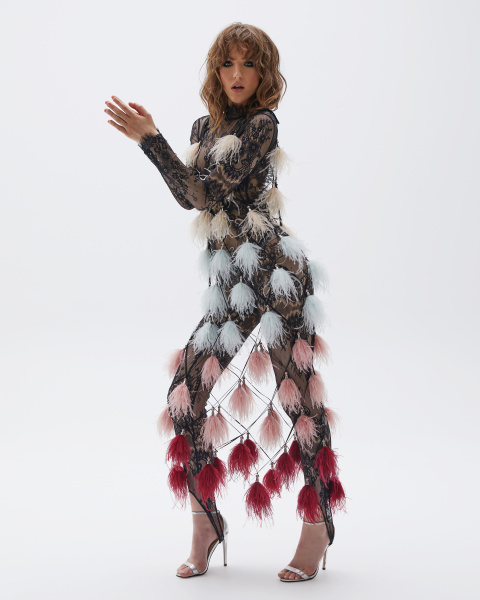 Сарафан-сетка из перьев