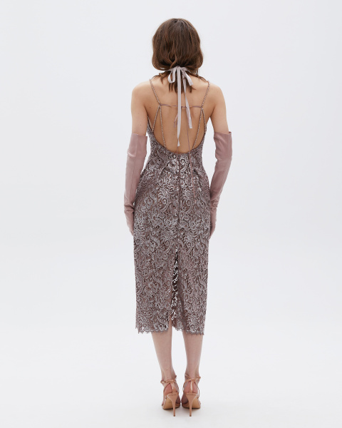 Сарафан кружевной миди с расшитыми бретелями