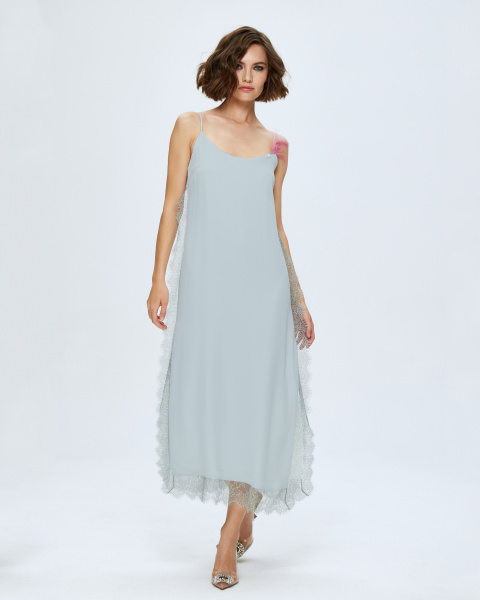 Платье-комбинация макси с кружевом