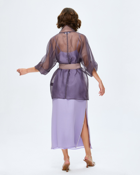 Расшитое кимоно из органзы с поясом