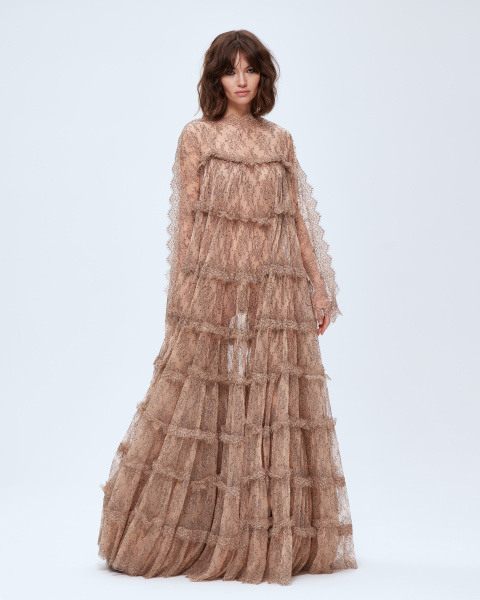 Макси платье из кружева шантильи