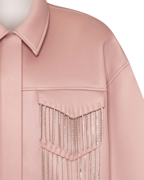 Утепленная рубашка из неопрена с тесьмой из страз