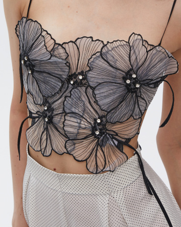 Топ укороченный из органзы с цветами