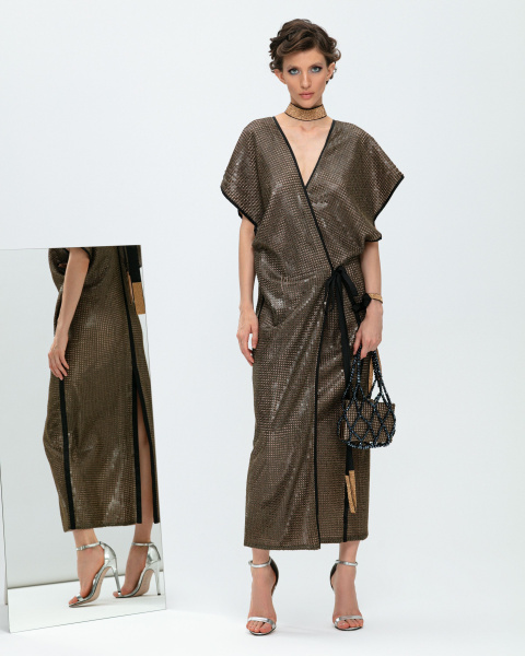 Платье-кимоно пайетки макси