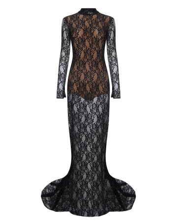 Макси платье с открытой спинкой и съемным декором