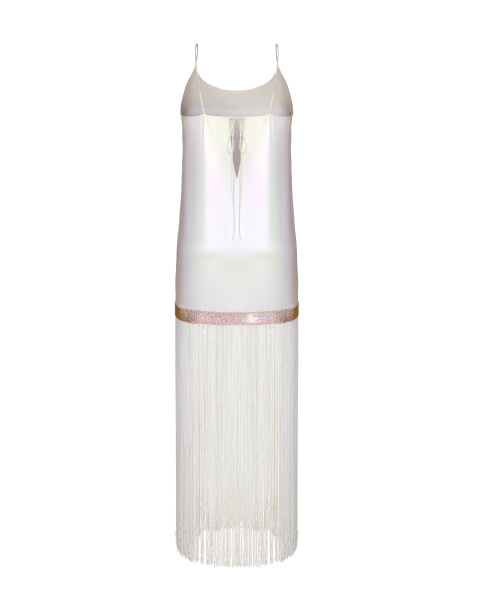 Платье-комбинация двухслойная мини с бахромой