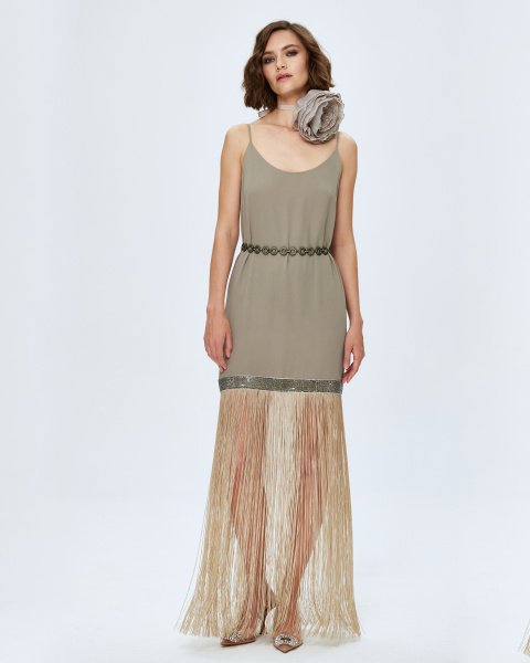 Платье-комбинация двухслойная мини с бахромой