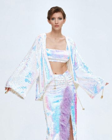 Юбка макси с перьями по линии разреза