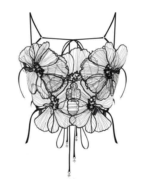 Топ укороченный из органзы с цветами