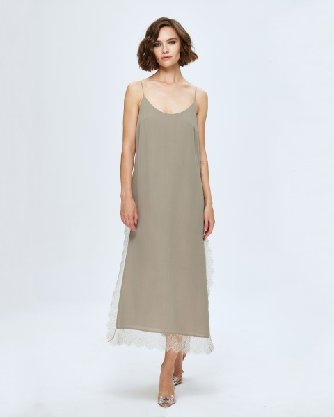 Платье-комбинация макси с кружевом