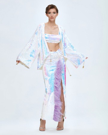 Юбка макси с перьями по линии разреза